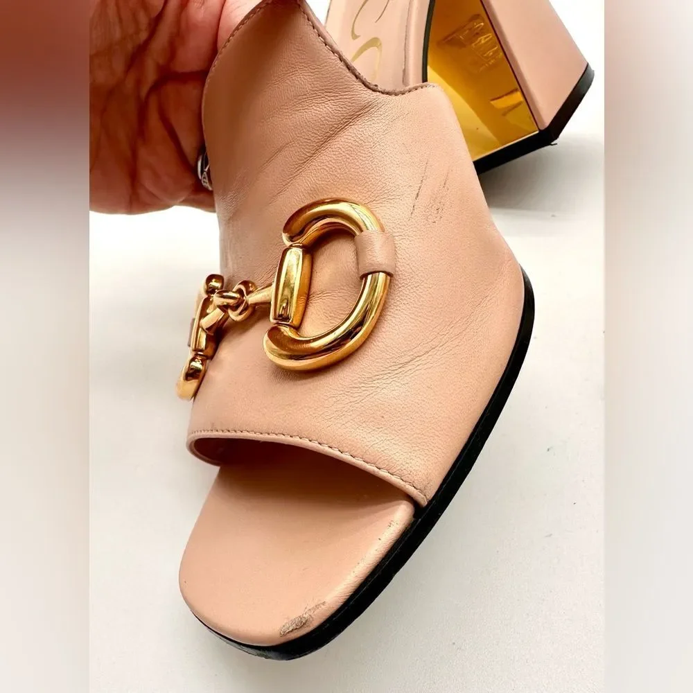 Gucci Baby Horsebit Block Heel Slide Mules Leather In Pink Rose EU 41 US 11 - Picture 9 of 13